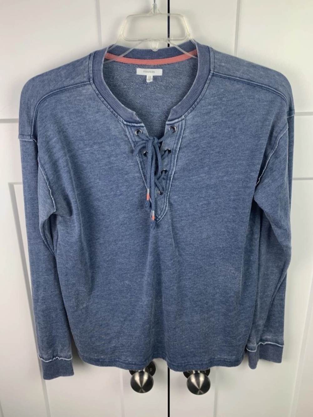 Maurices Small long Sleeve Sweatshirt Pullover Blue Lace Up Cozy